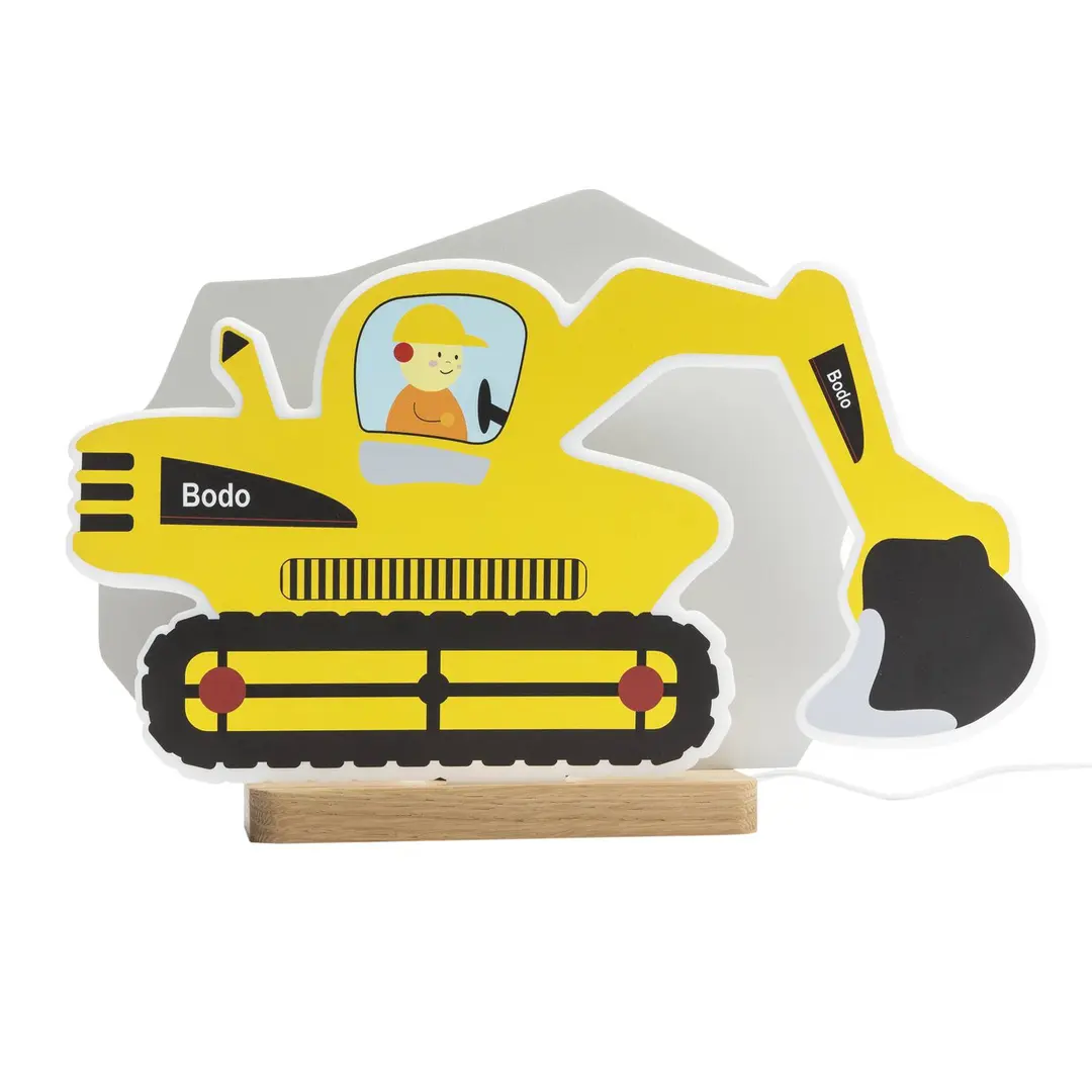 Elobra LED-Tischleuchte Bagger, gelb, 20 cm, dimmbar, Holz/Acryl