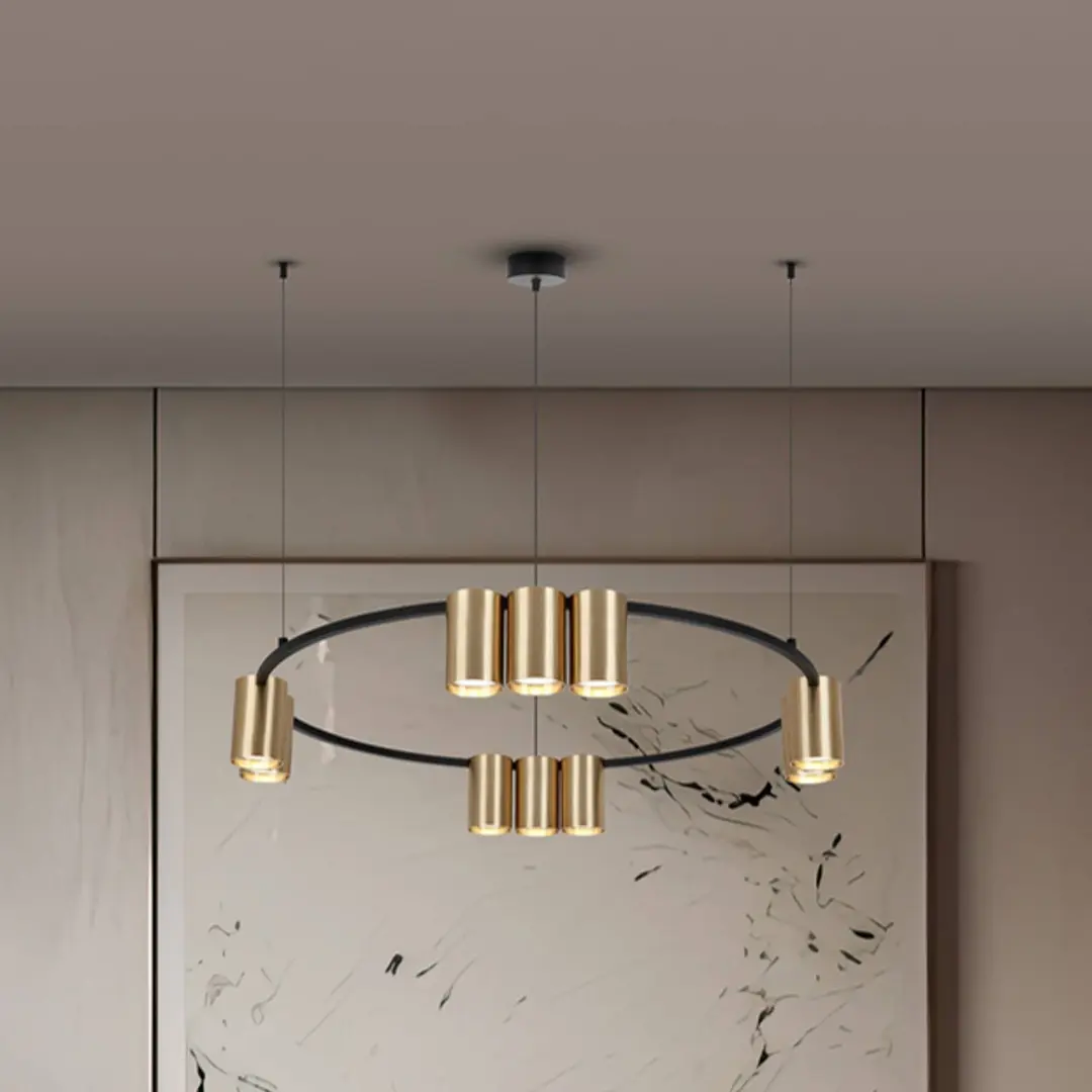 Eko-Light Hängeleuchte Genesis, Alu, schwarz/gold, 10 x GU10, Ø 60 cm