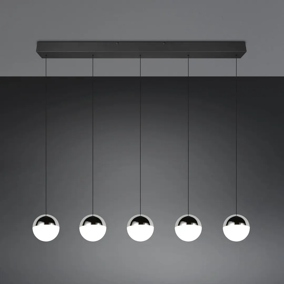Reality Leuchten LED-Hängeleuchte Senta, chrom, Länge 114 cm, 4.000 K, 5-flg.