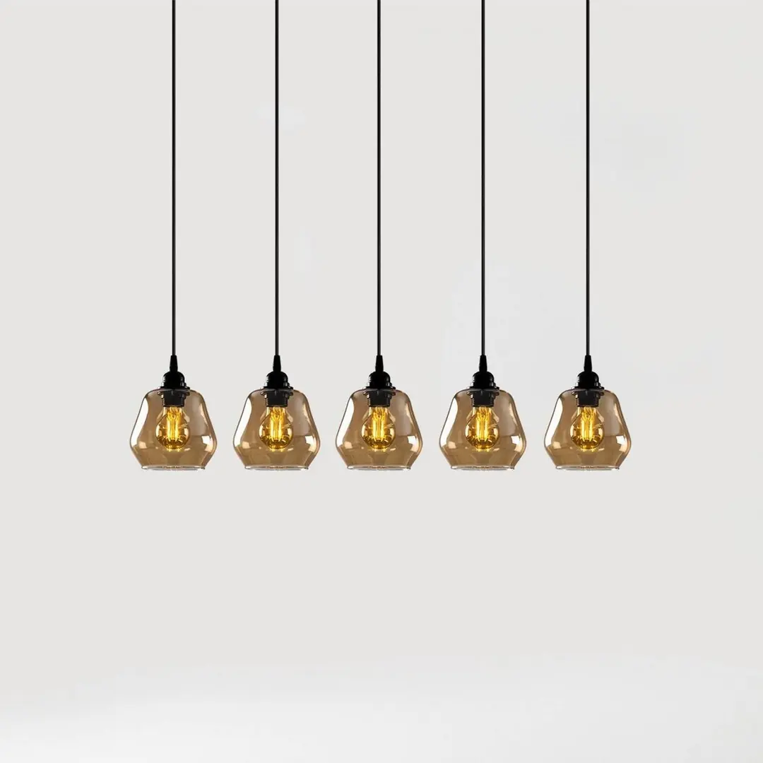 Opviq Hängelampe Gold 033, gold-transparent Glas, 5-flammig linear