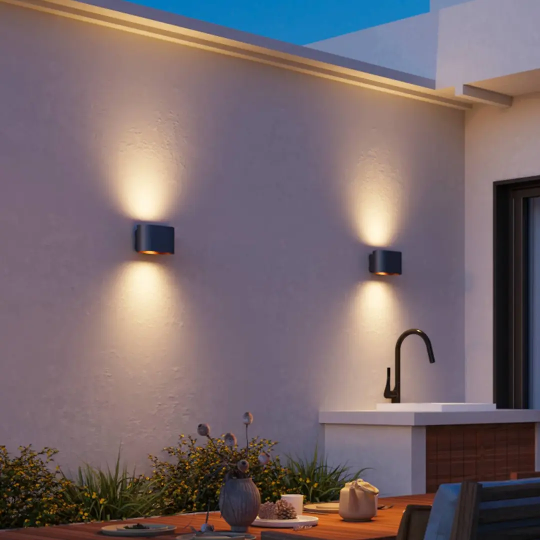 Calex LED-Außenwandlampe Potenza up/down, IP44, schwarz/gold
