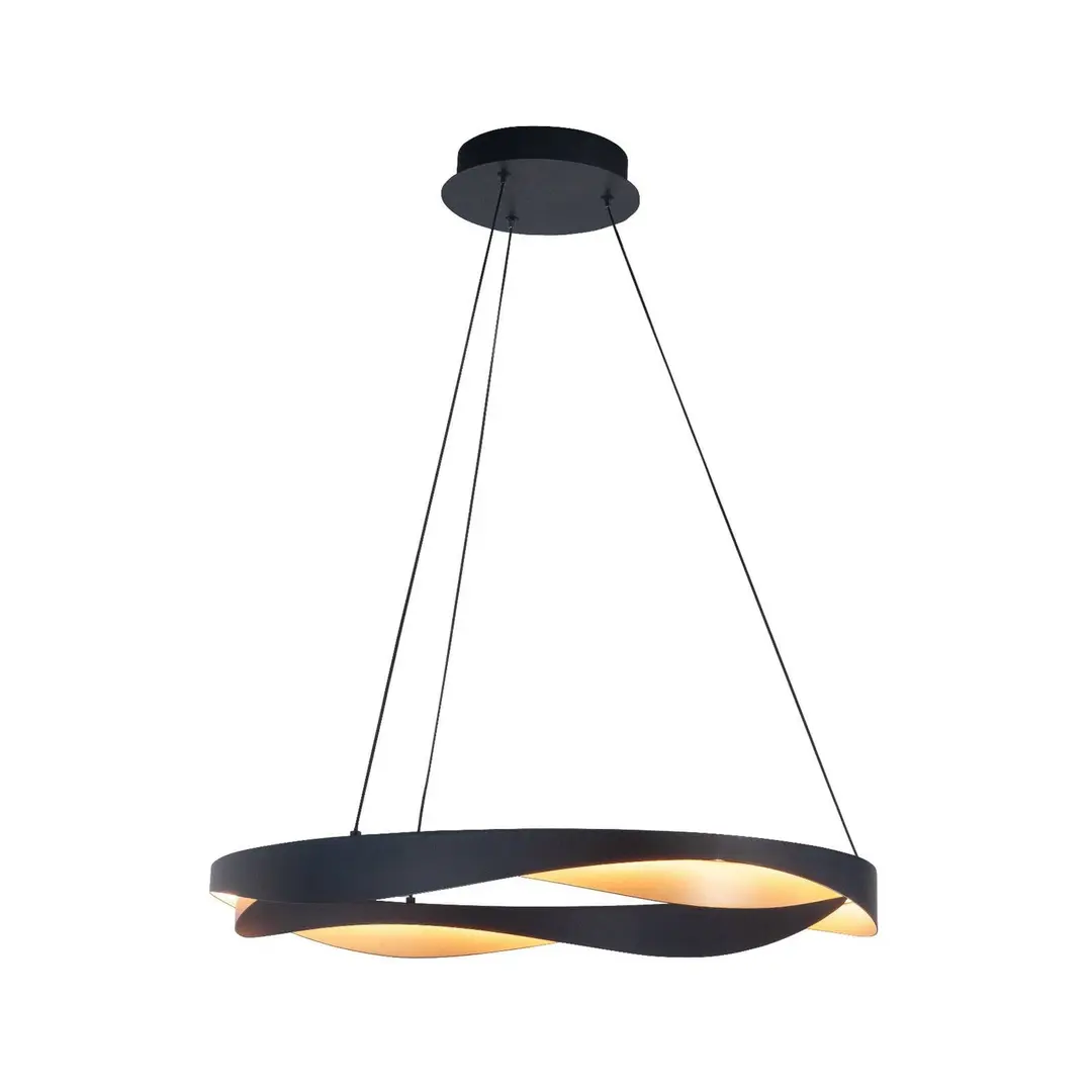 Highlight LED-Hängelampe Ascoli, Ø 64 cm, schwarz/gold, Metall, dim