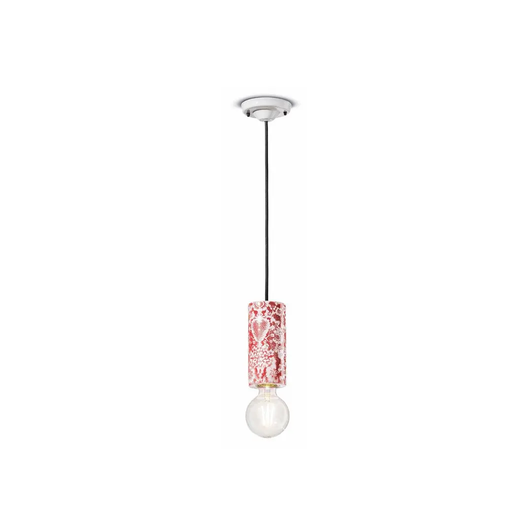 Ferroluce Hängelampe PI, Blumenmuster Ø 8 cm rot/weiß