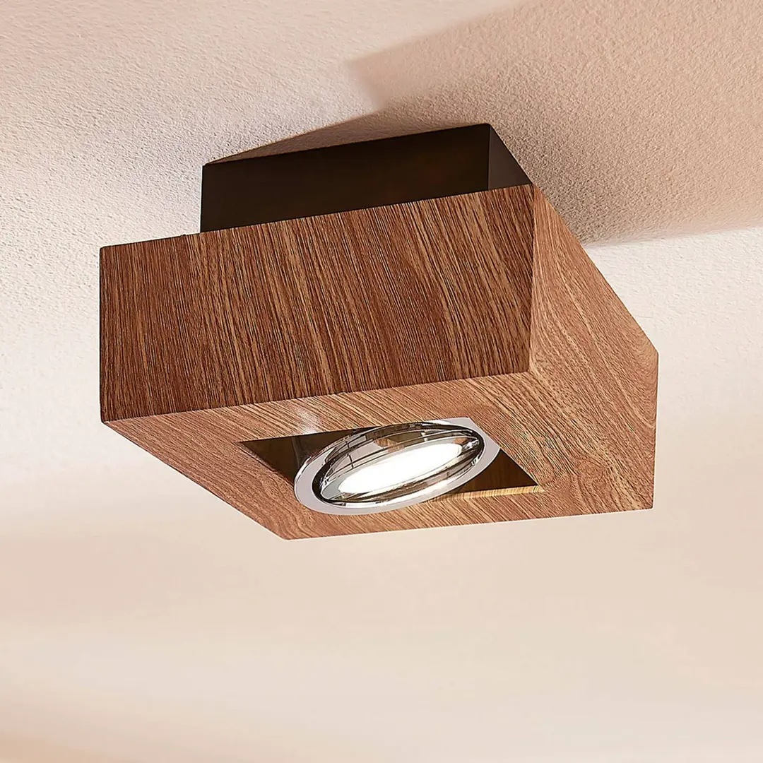 Arcchio Strahler Vince, 14 x 14 cm, holzfarben, Metall, GU10