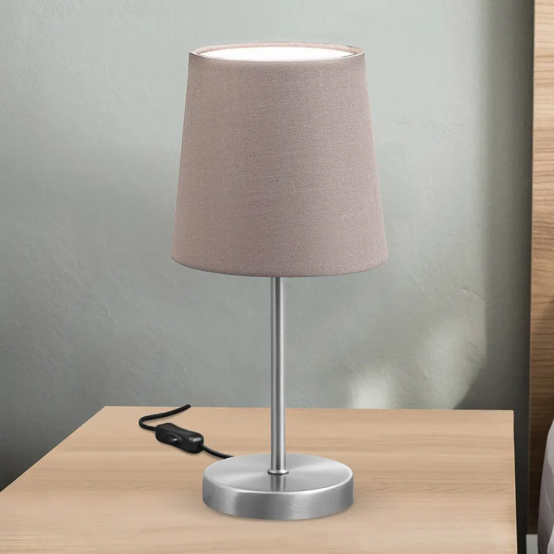 B.K. Licht Tischleuchte Kaneo, taupe, Höhe 30,8 cm, Metall, Textil, E14