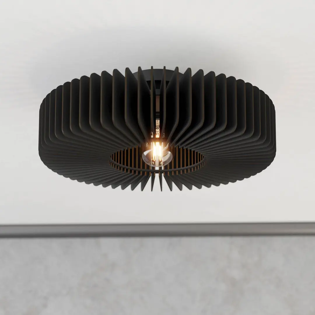 EGLO Deckenlampe Palombaia, schwarz, Ø 50 cm, Stahl/Holz, E27