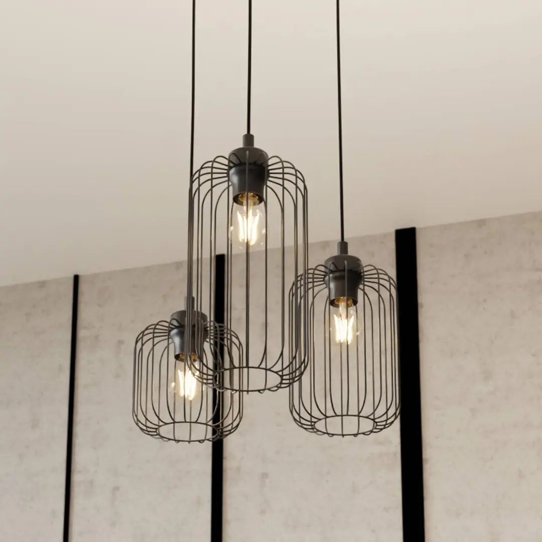 EMIBIG LIGHTING Hängeleuchte Vander, 3-flg., Ø 30 cm, schwarz, Metall, E27