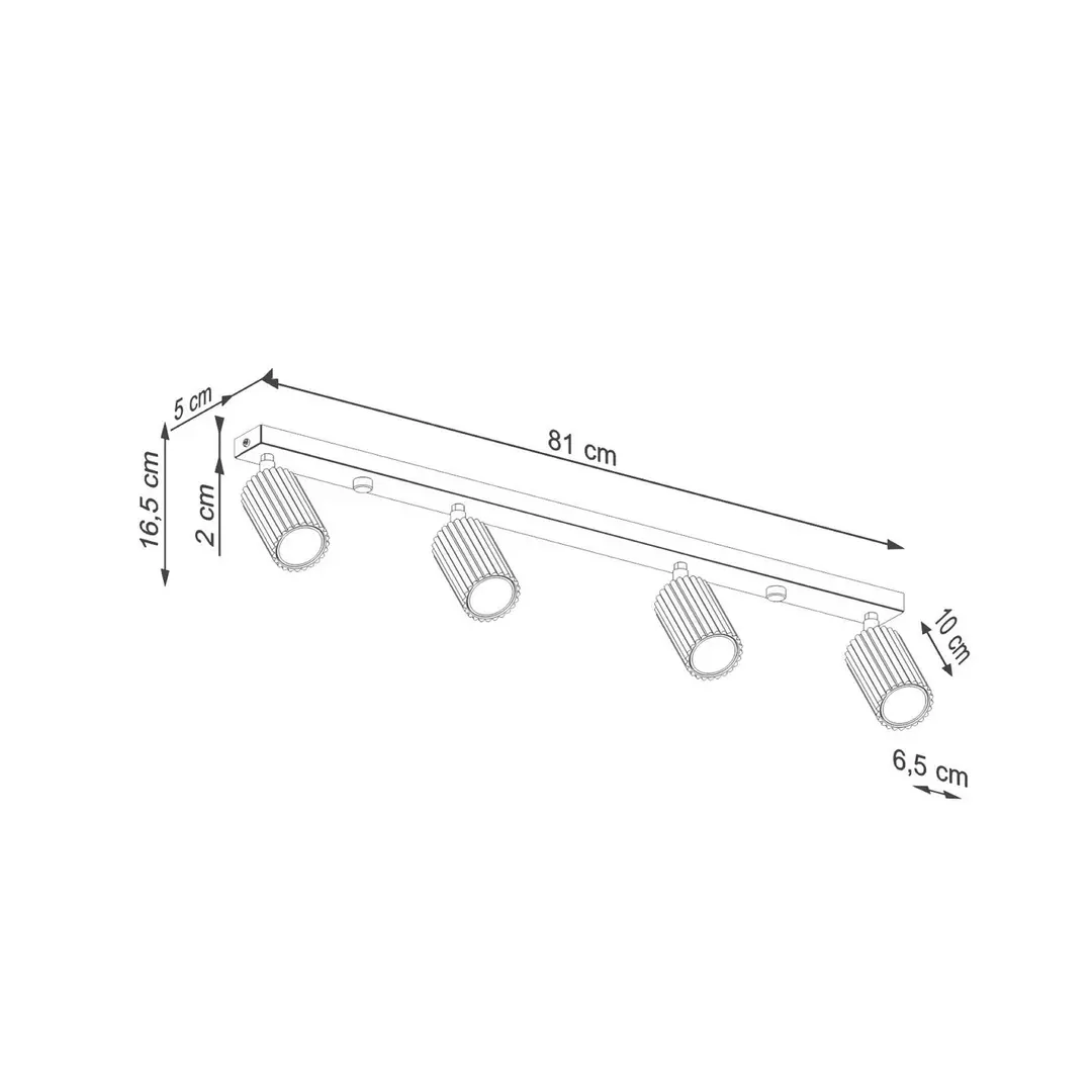 SOLLUX LIGHTING Deckenstrahler Karbon, schwarz, Länge 81 cm, Alu, 4-flg.