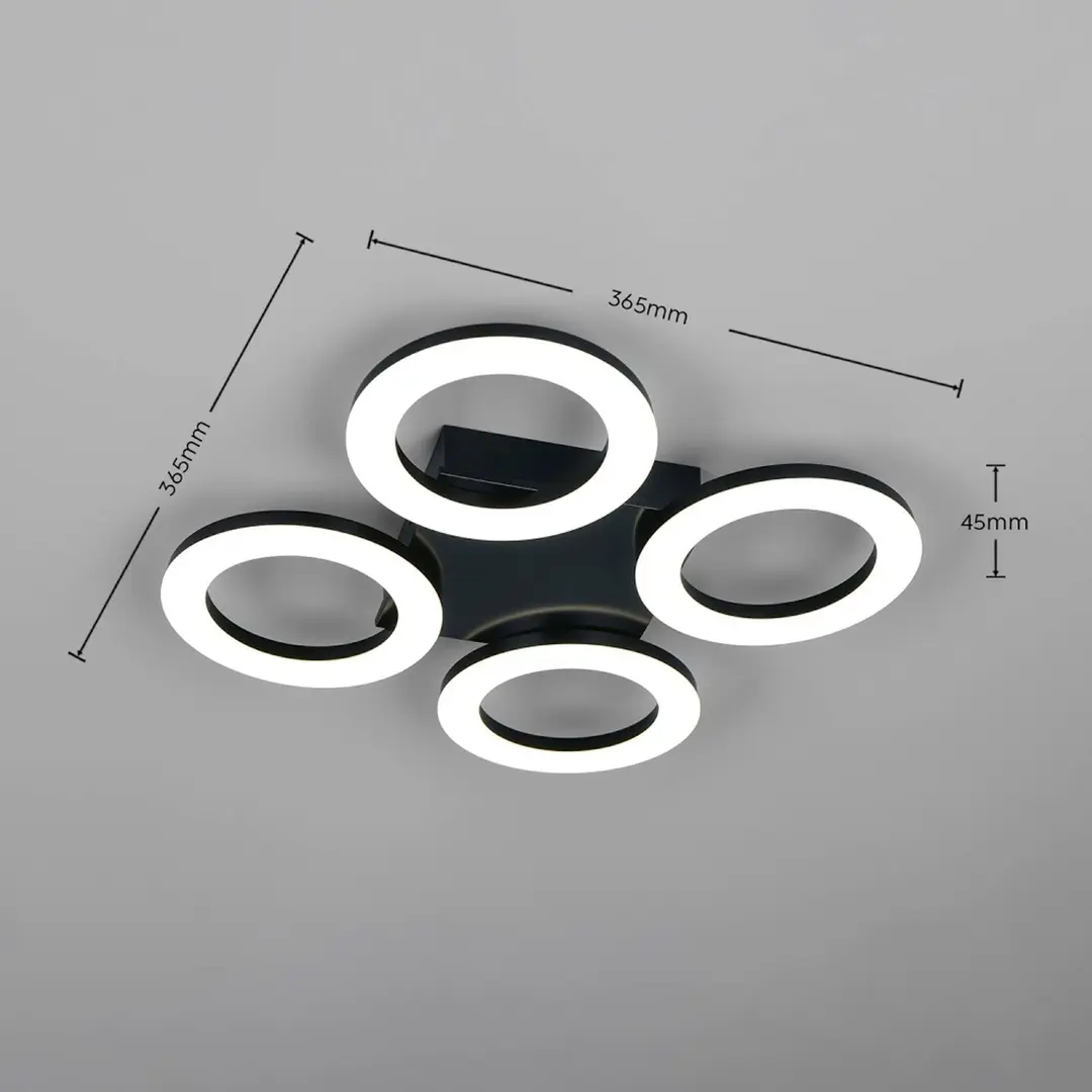 Reality Leuchten LED-Deckenleuchte Cemi, rund, schwarz, Kunststoff, 4.000 K