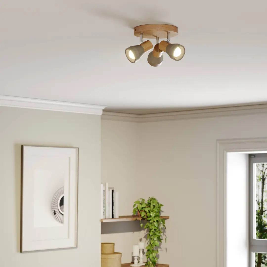 Lindby Strahler Filiz, 3-flg., Ø 20 cm, Holz, Beton, E14