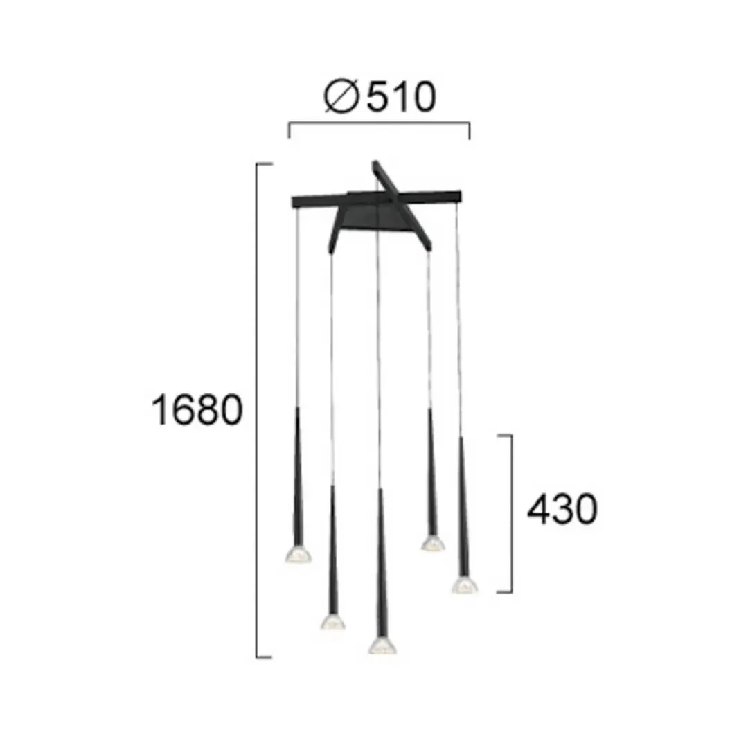 Viokef LED-Hängelampe Rina, schwarz/klar, Ø 51 cm, Metall, 5-flg.