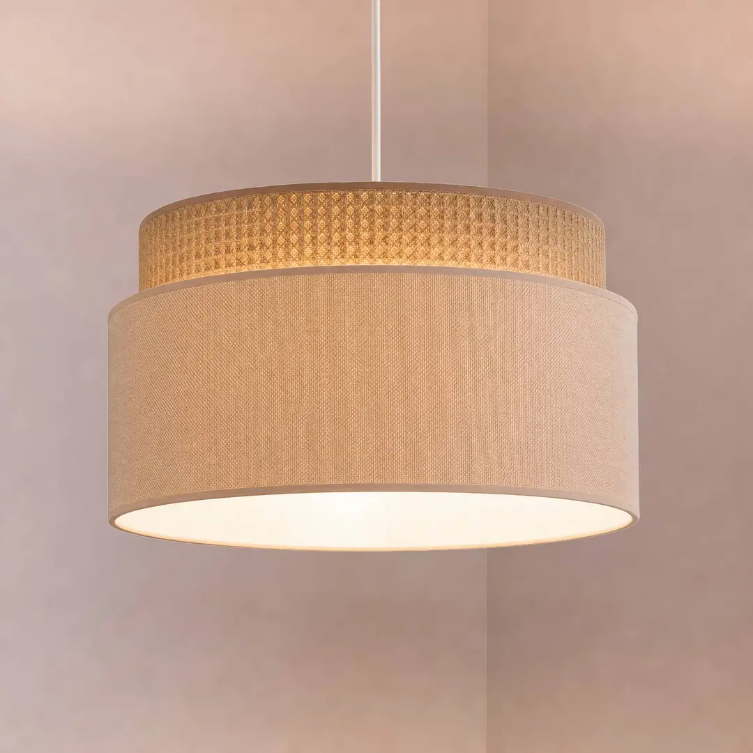 Duolla Pendellampe Milano, kaffeebraun/beige, Ø 45 cm, Textil, E27