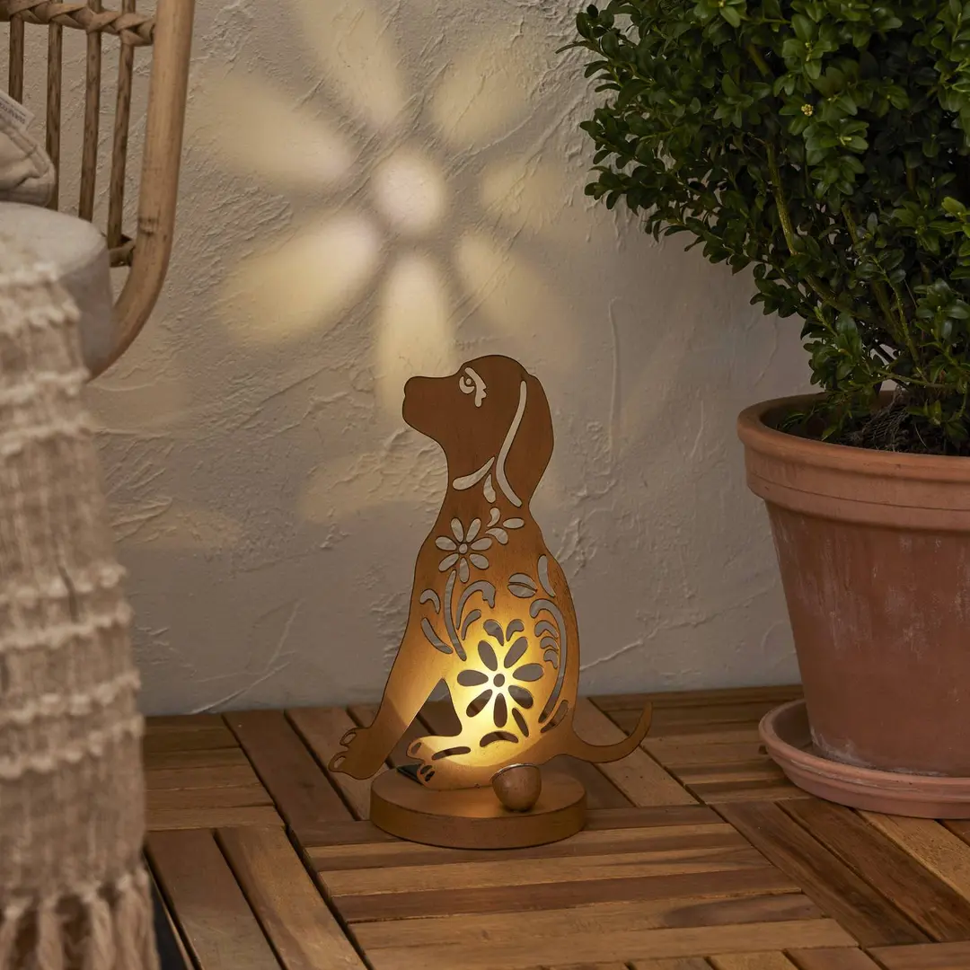 STAR TRADING LED-Solar-Dekolampe Oxidog, Höhe 33 cm, rostfarben, IP44