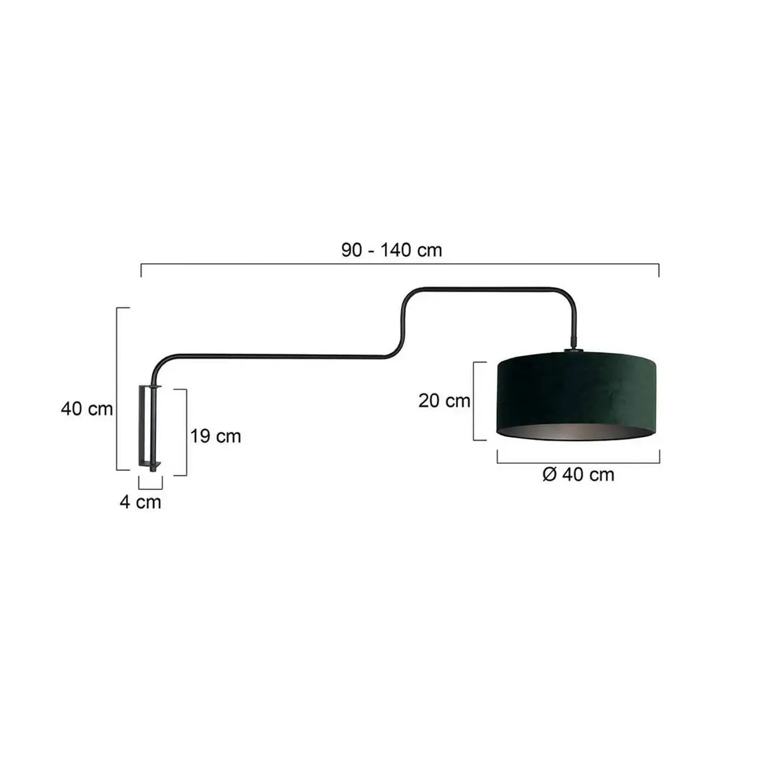 Steinhauer Wandlampe Bloeba, schwarz/grün, Ausladung 140 cm, Velours