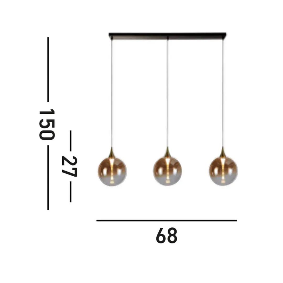 Searchlight LED-Hängeleuchte Alchemy, 3-fl., schwarz, bernstein, Glas