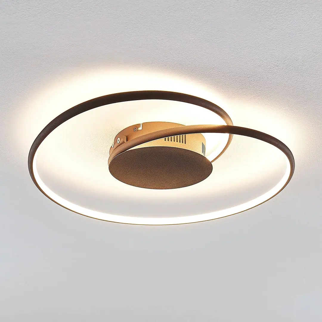 Lindby LED-Deckenlampe Joline, Ø 45 cm, rostbraun, Metall