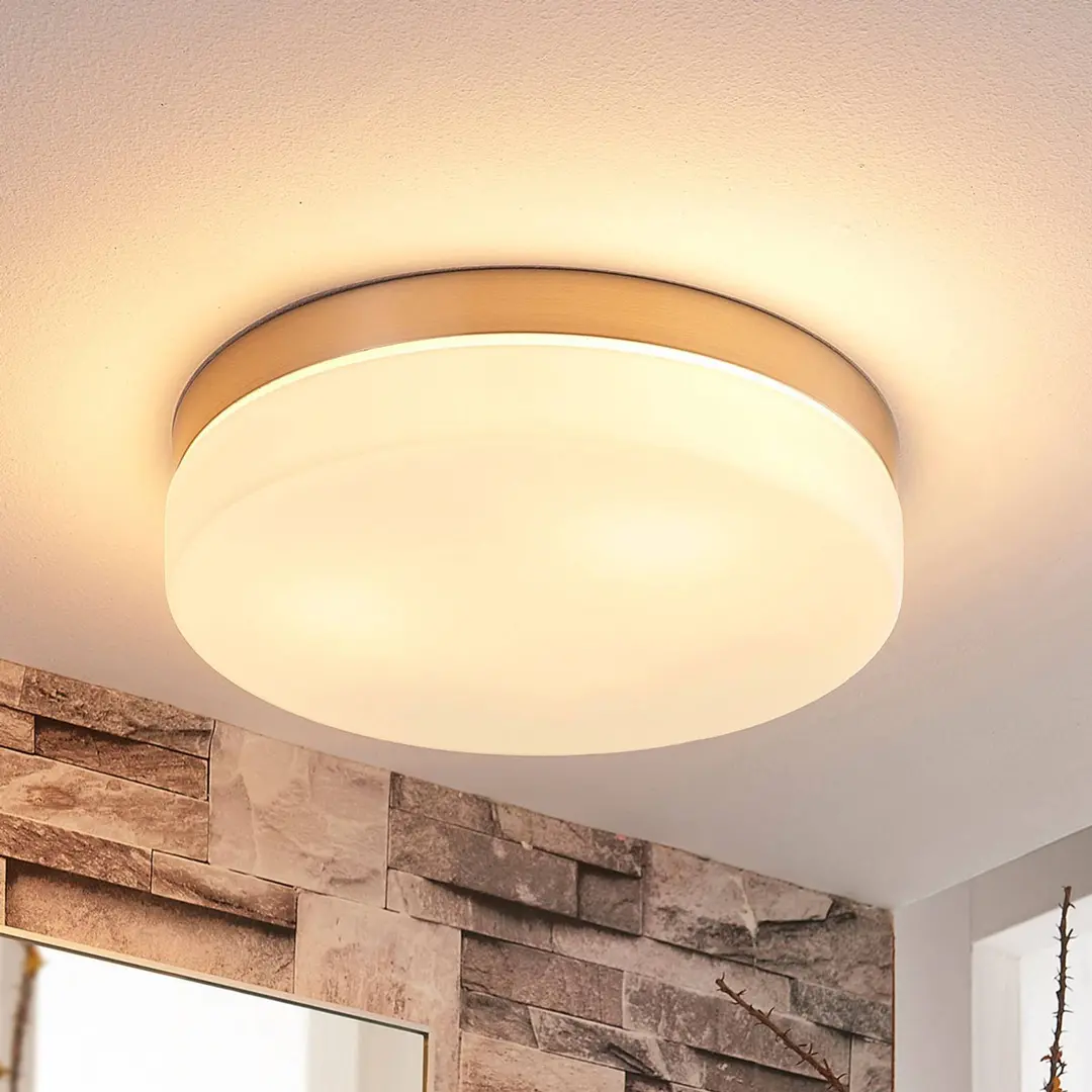 Lindby Bad-Deckenlampe Amilia, Ø 30 cm, E27, nickel, Glas