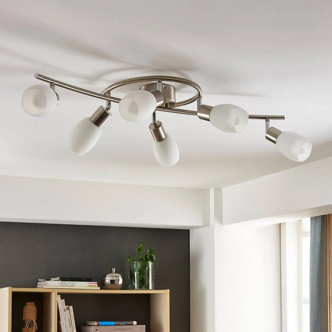 Lindby Strahler Arda, 75 cm, 6-flammig, nickel, Glas, E14