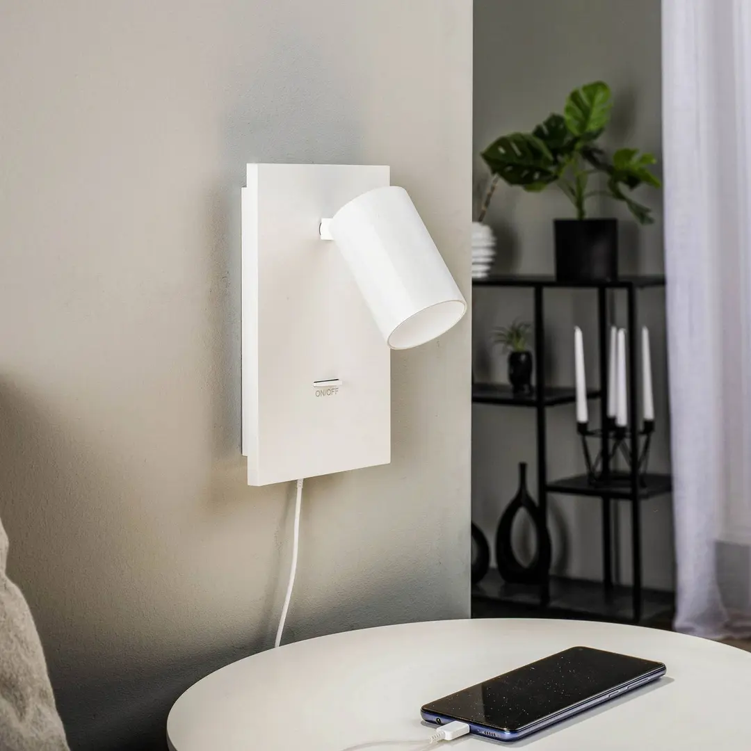 Arcchio Strahler Brinja, weiß, Metall, USB-C, Schalter, GU10