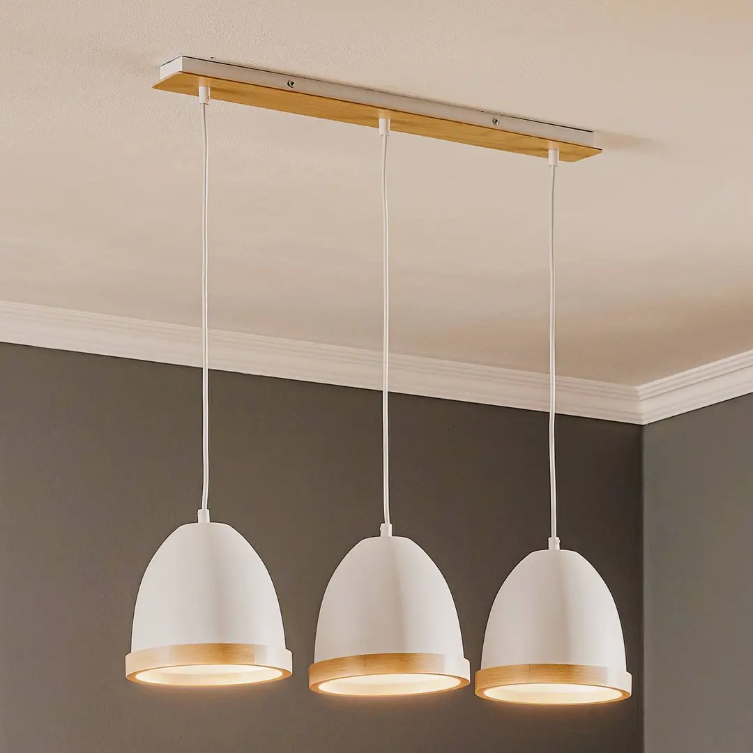 Eko-Light Hängelampe Studio mit Holzdekor 3-flammig weiß