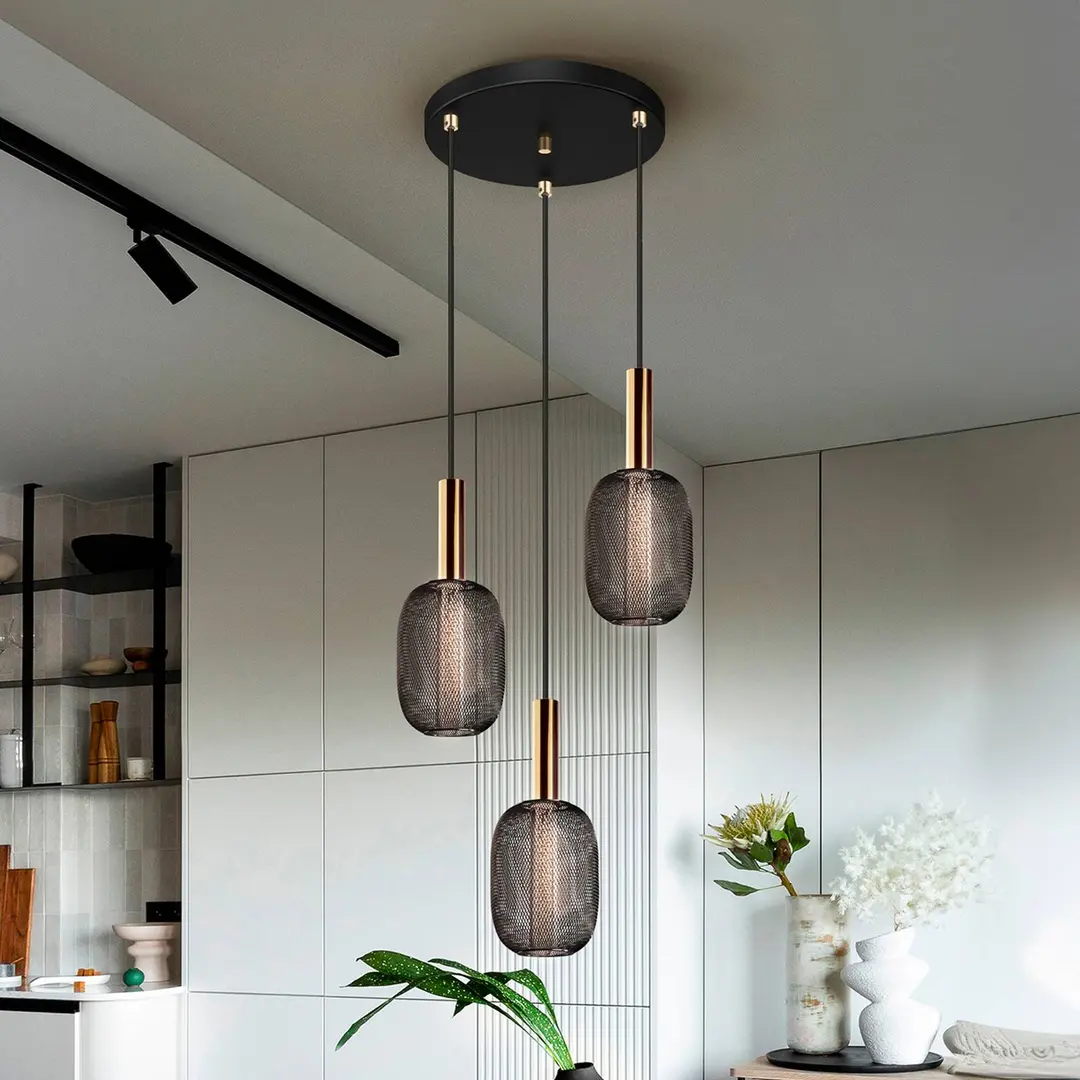 Schuller Valencia LED-Hängeleuchte Micron, dreiflammig, schwarz, gold
