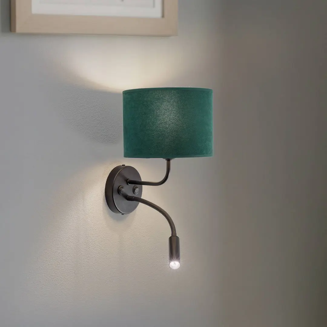 Duolla Wandleuchte Roller, Samt dunkelgrün, schwarz, mit Leselicht