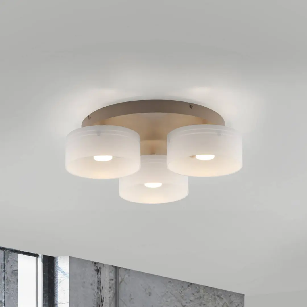 PAUL NEUHAUS LED-Deckenlampe MARIKA beige/weiß 40 cm 3-flg Glas switchdim