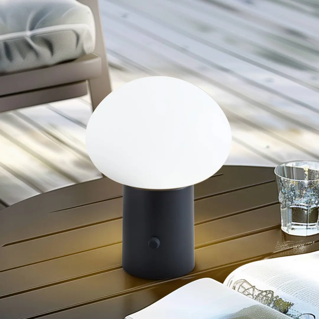 Lindby LED-Akkutischleuchte Zelie, schwarz, Aluminium, IP44