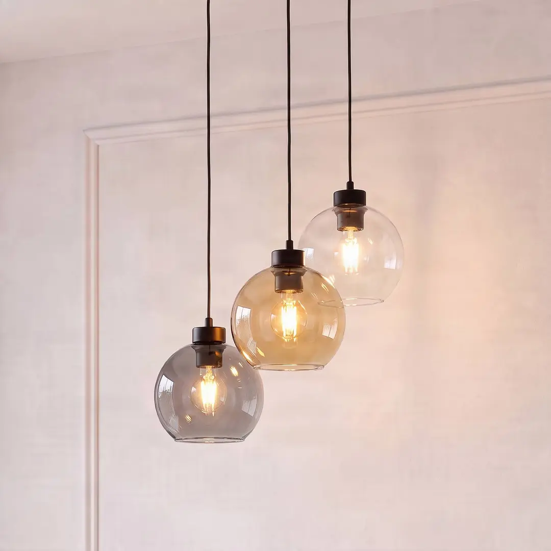 TK Lighting Hängeleuchte Cubus, Ø 50 cm, 3-flg., klar/honig braun, Glas