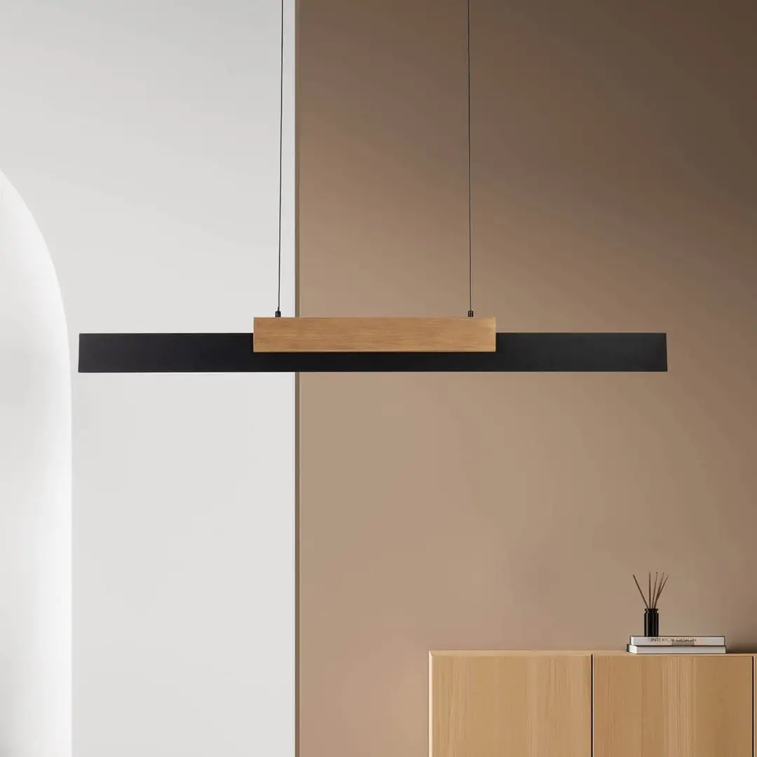Naeve Leuchten LED-Hängeleuchte Wiebke, schwarz Holzdetail 120,5 cm dimmbar