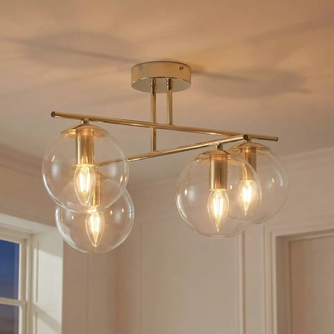 Domiluce Deckenleuchte Zoe, goldfarben, Länge 51 cm, Glas, 4-flammig