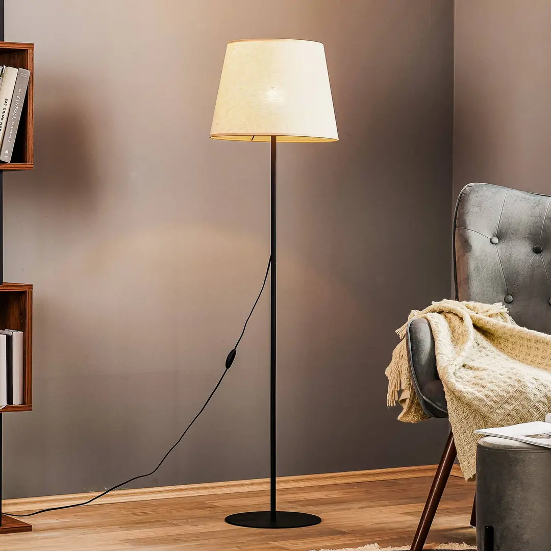 TK Lighting Stehleuchte Chicago mit Schirm aus Leinen