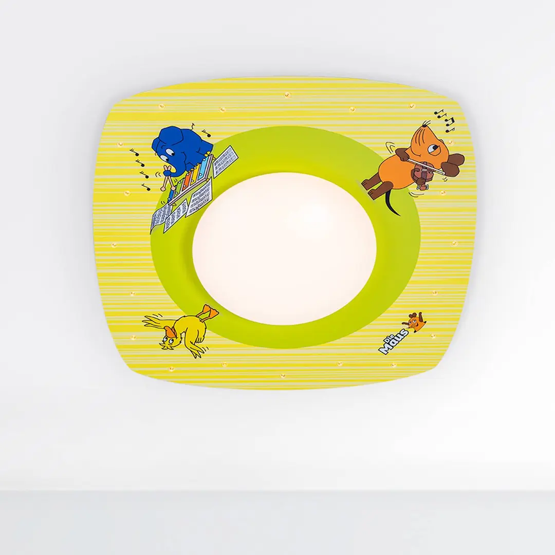 Elobra LED-Deckenleuchte Maus, gelb, Ø 58 cm, Holz