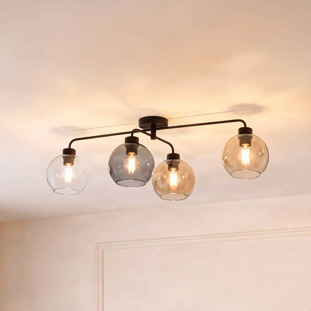 TK Lighting Deckenlampe Cubus vierflammig klar/bernstein/grau