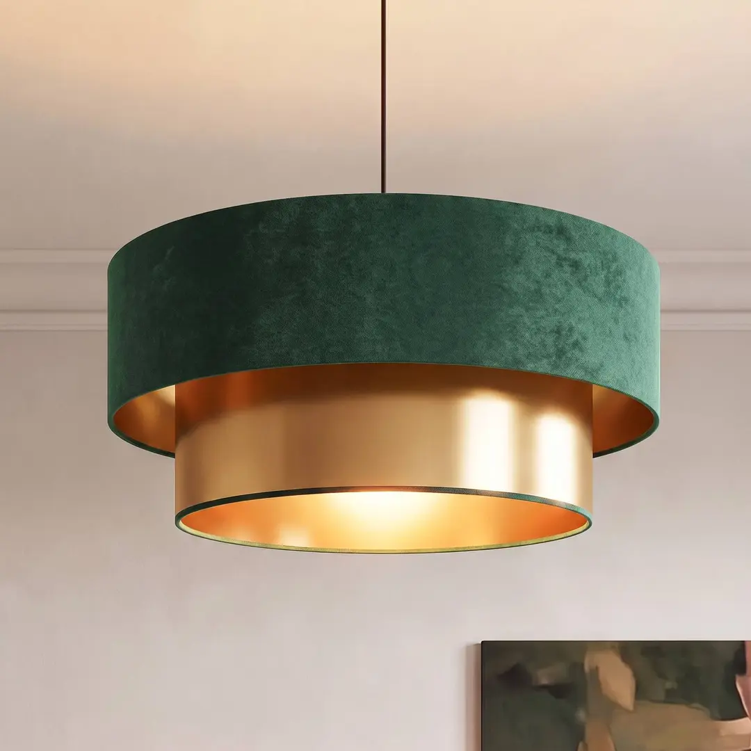 Duolla Pendellampe Dorina, grün/gold, Ø 45 cm, Textil, E27