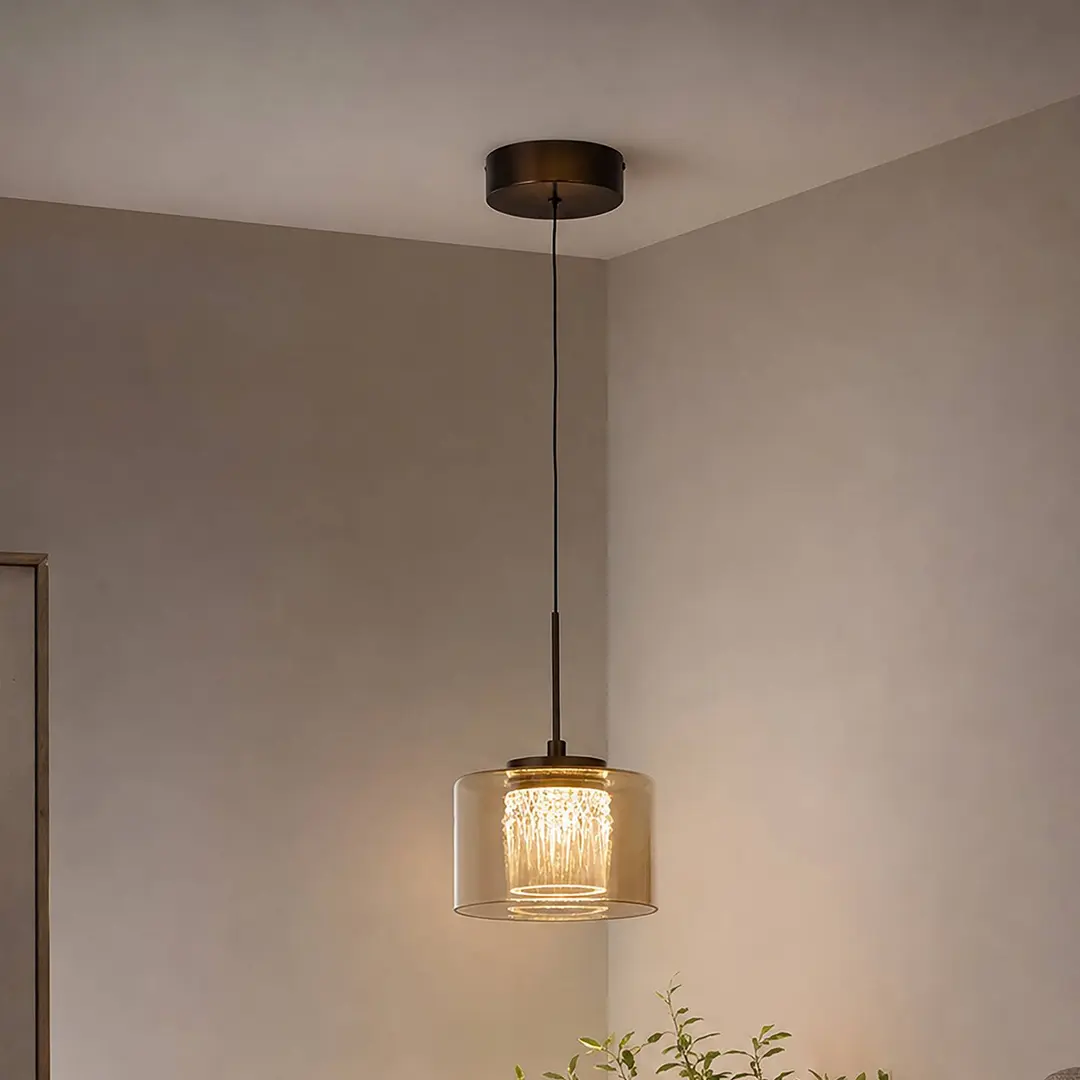 Searchlight LED-Hängeleuchte Tumblers, 1-flammig, bronze, Glas, 3.000 K