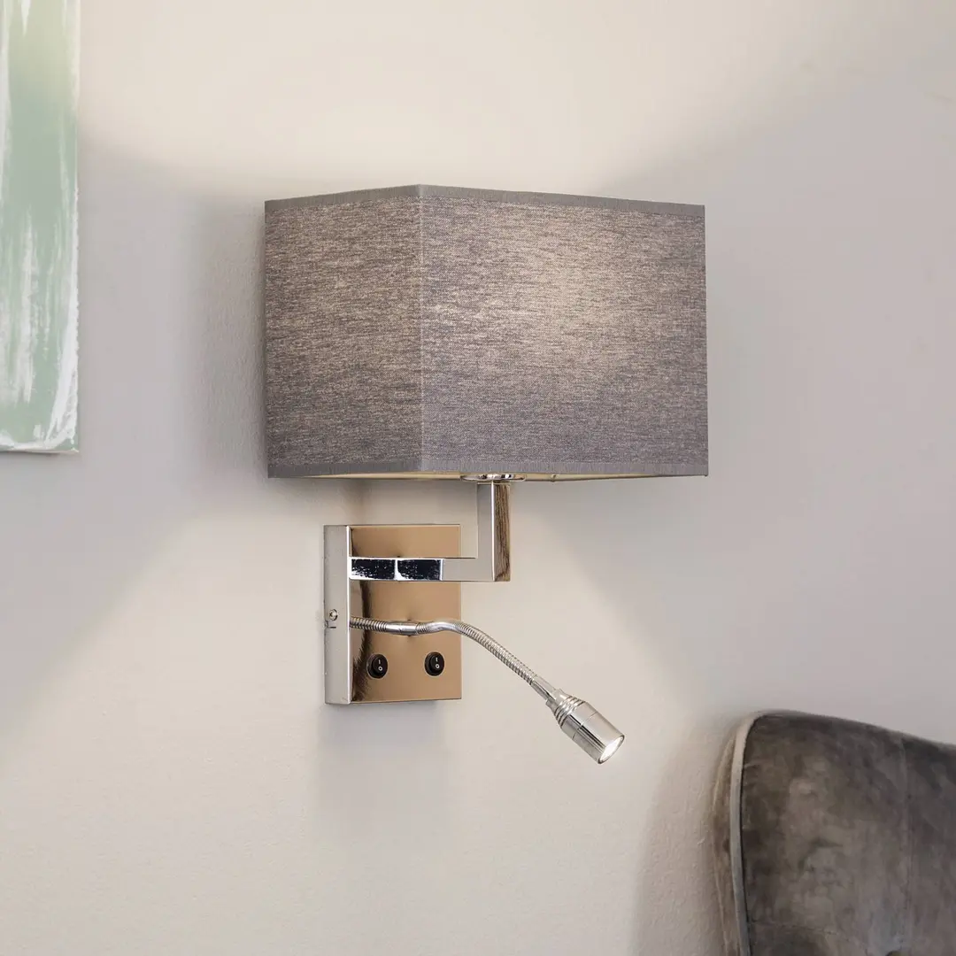 Nowodvorski Lighting Wandlampe Hotel mit Flexarm und Textilschirm, grau