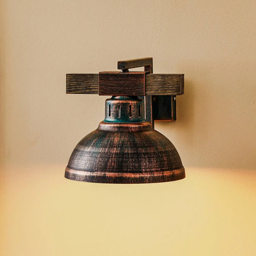 Luminex Wandleuchte Hakon, rostbraun/holz natur
