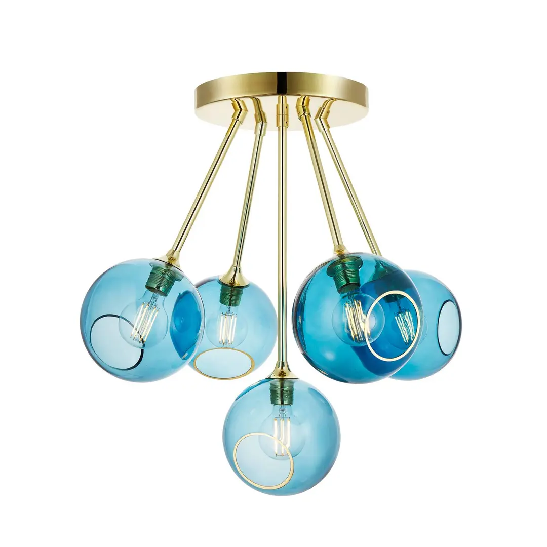 DESIGN BY US Deckenleuchte Ballroom Molecule, blau, Glas, 5-flammig