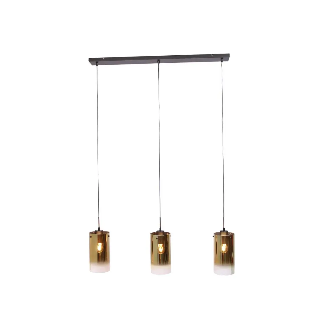 Freelight Hängelampe Ventotto, schwarz/gold, Länge 105 cm, 3-flg. Glas