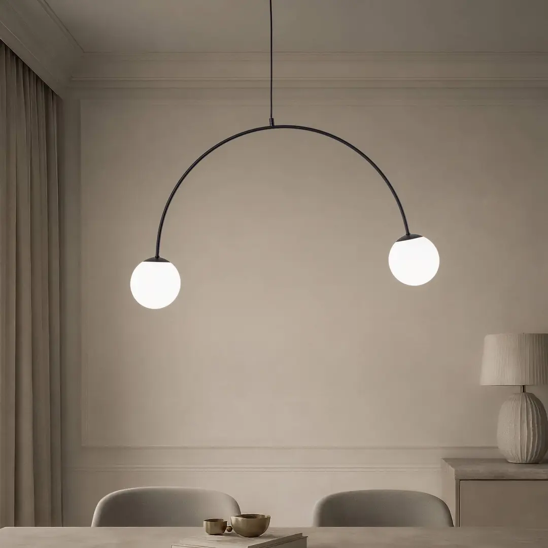 Domiluce Hängeleuchte Nova, Glas/Metall, schwarz/weiß, 2-flammig