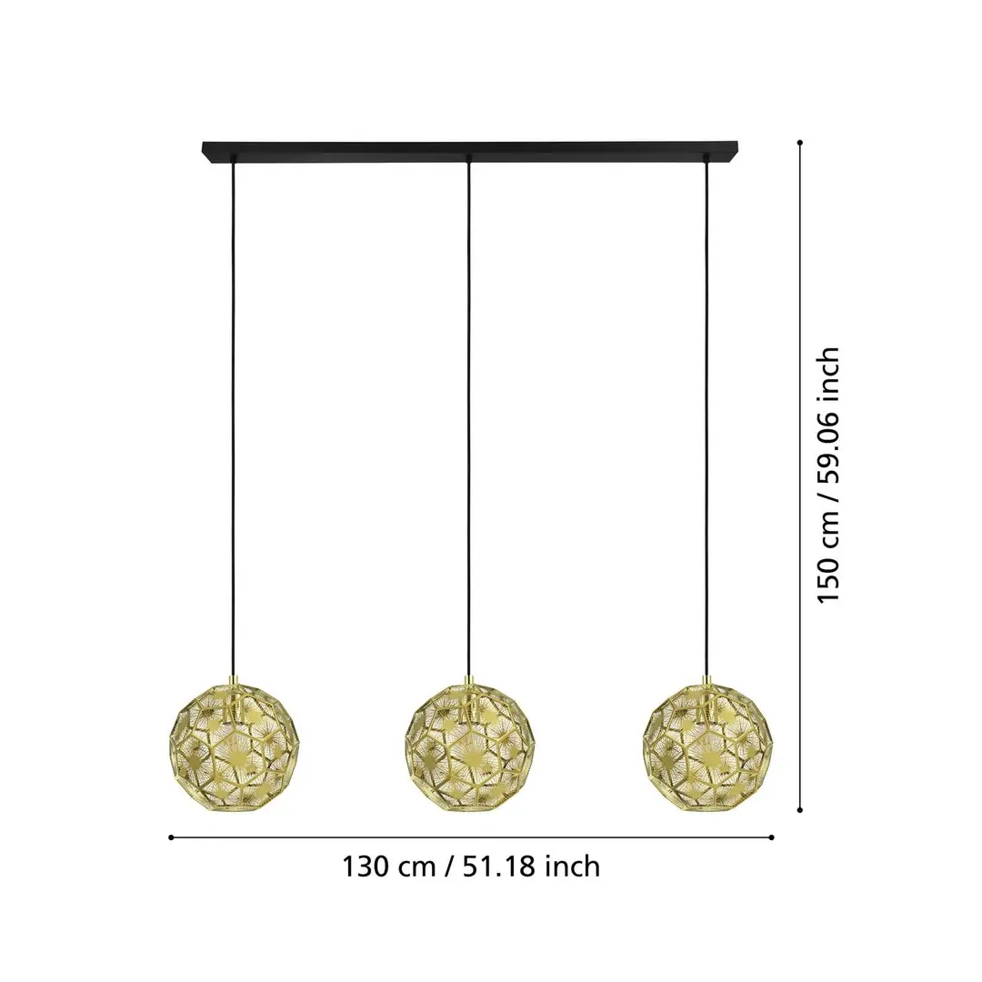 EGLO Hängelampe Skoura, messingfarben, Länge 130 cm, 3-flg. Stahl