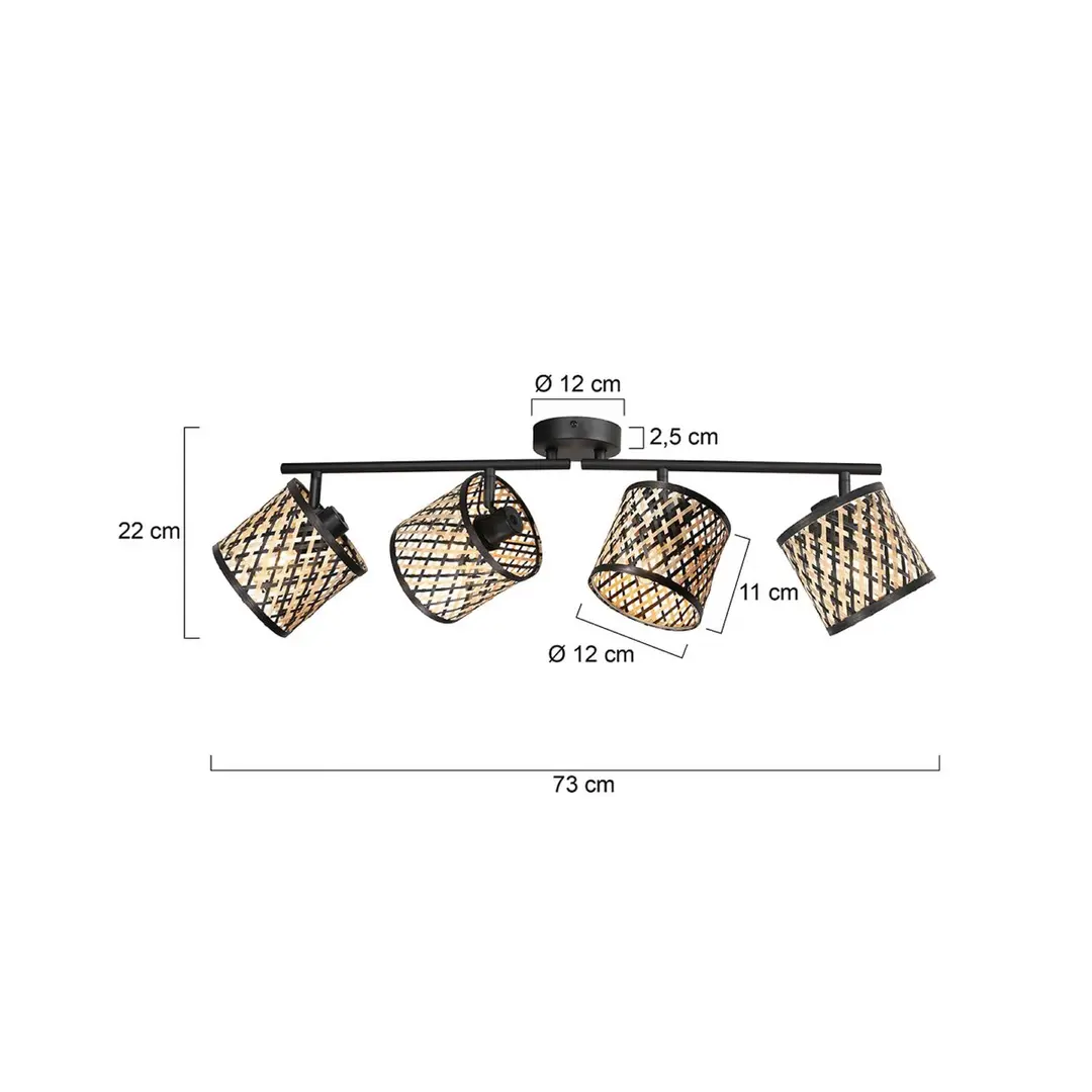 Mexlite Deckenlampe Sumba, 4-fl., schwarz, Bambus natur/schwarz, E14