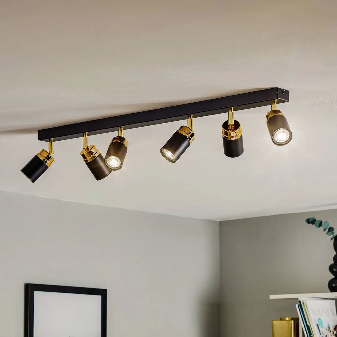 Luminex Deckenspot Reno, sechsflammig, schwarz/gold