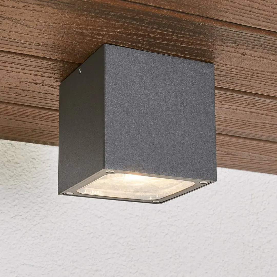 Lucande LED-Deckenleuchte Tanea, 12x12 cm, dunkelgrau, IP54