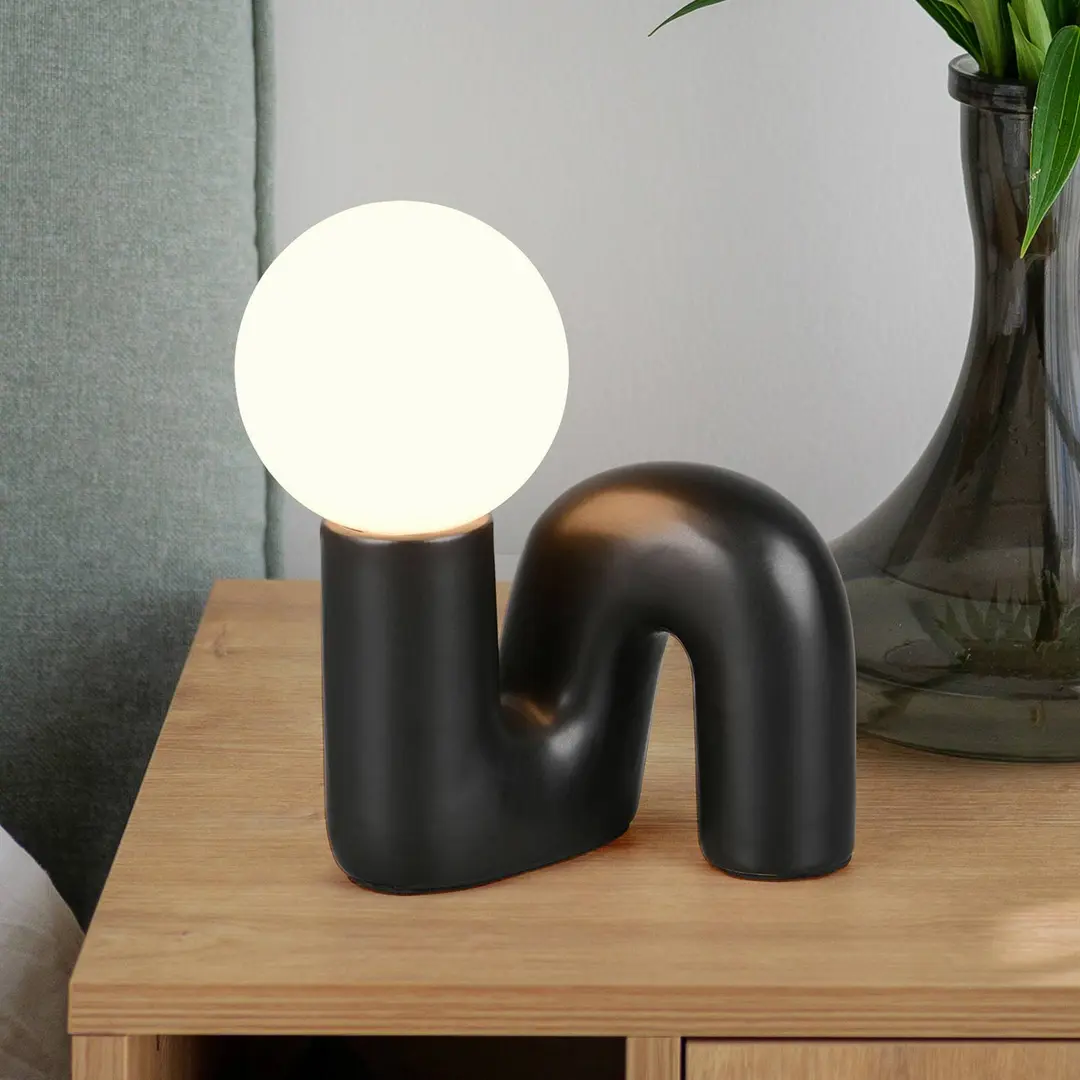 Reality Leuchten Tischleuchte Quinn, schwarz, Höhe 22 cm, Keramik/Glas, G9
