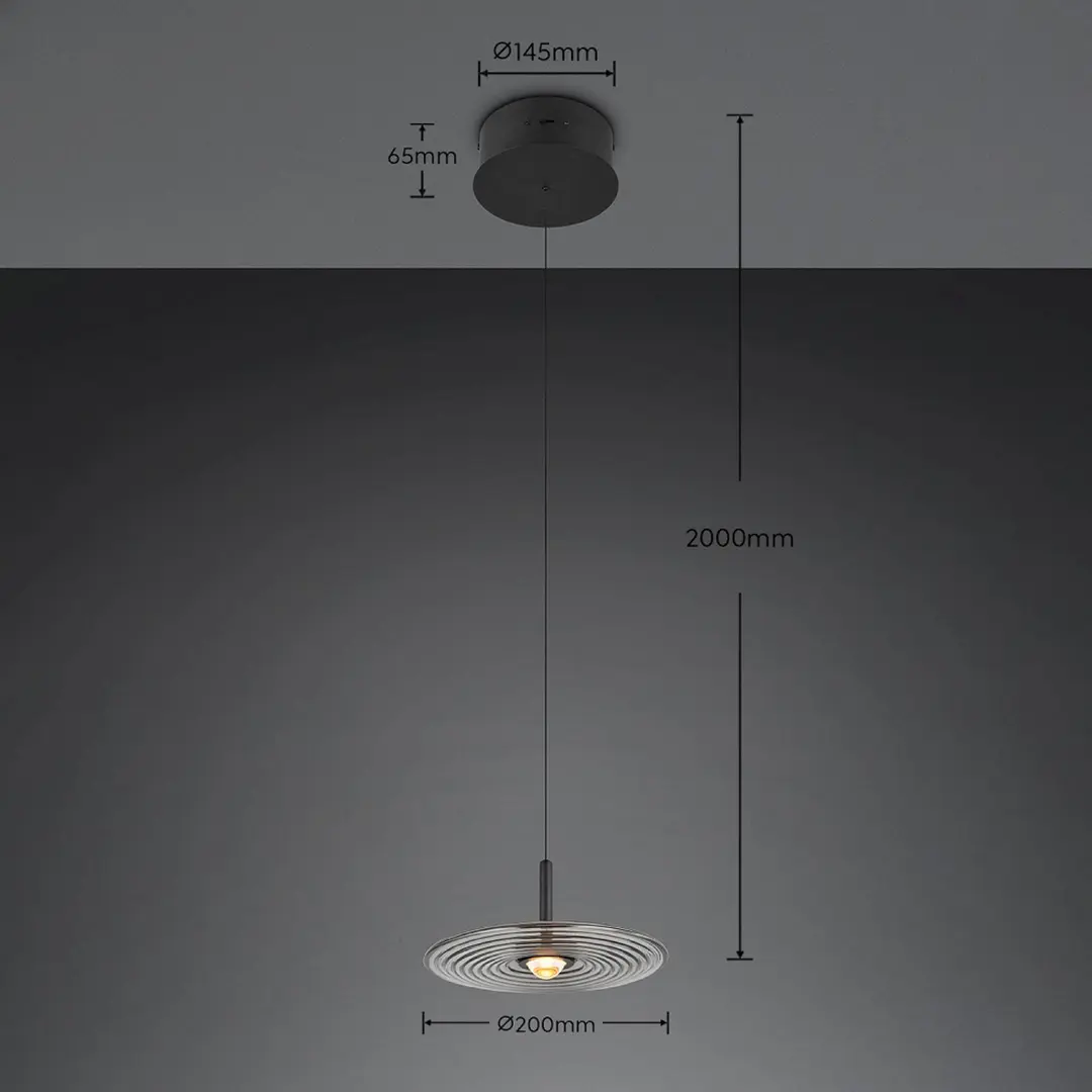 Trio Lighting LED-Hängelampe Sirena, schwarz/rauchgrau, Ø 20 cm, Glas, CCT