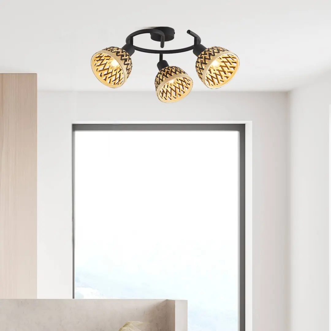 Searchlight Deckenleuchte Lance, 3-flammig, Bambus
