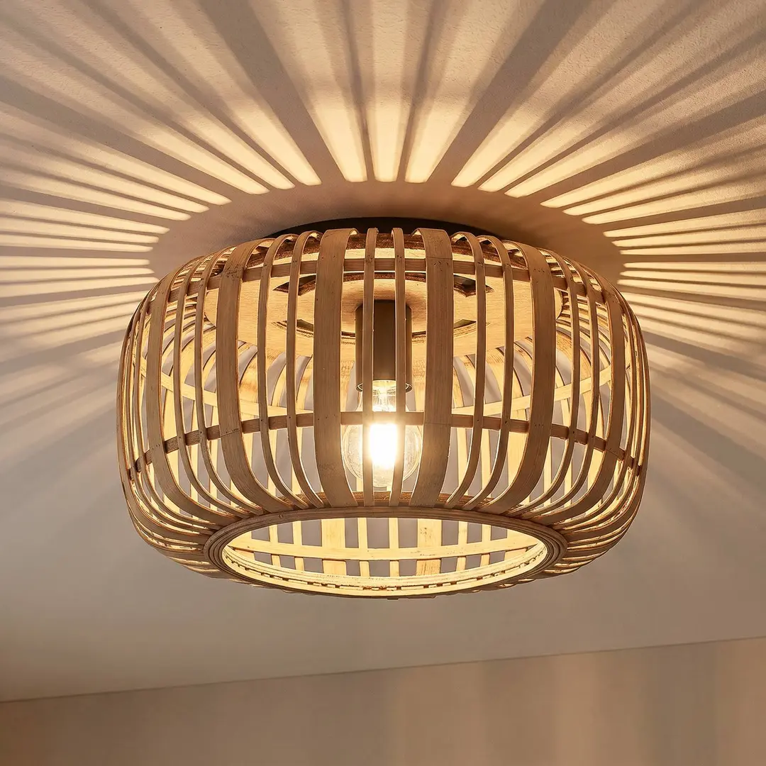 Lindby Deckenleuchte Canyana, natur, Rattan, Ø 40 cm