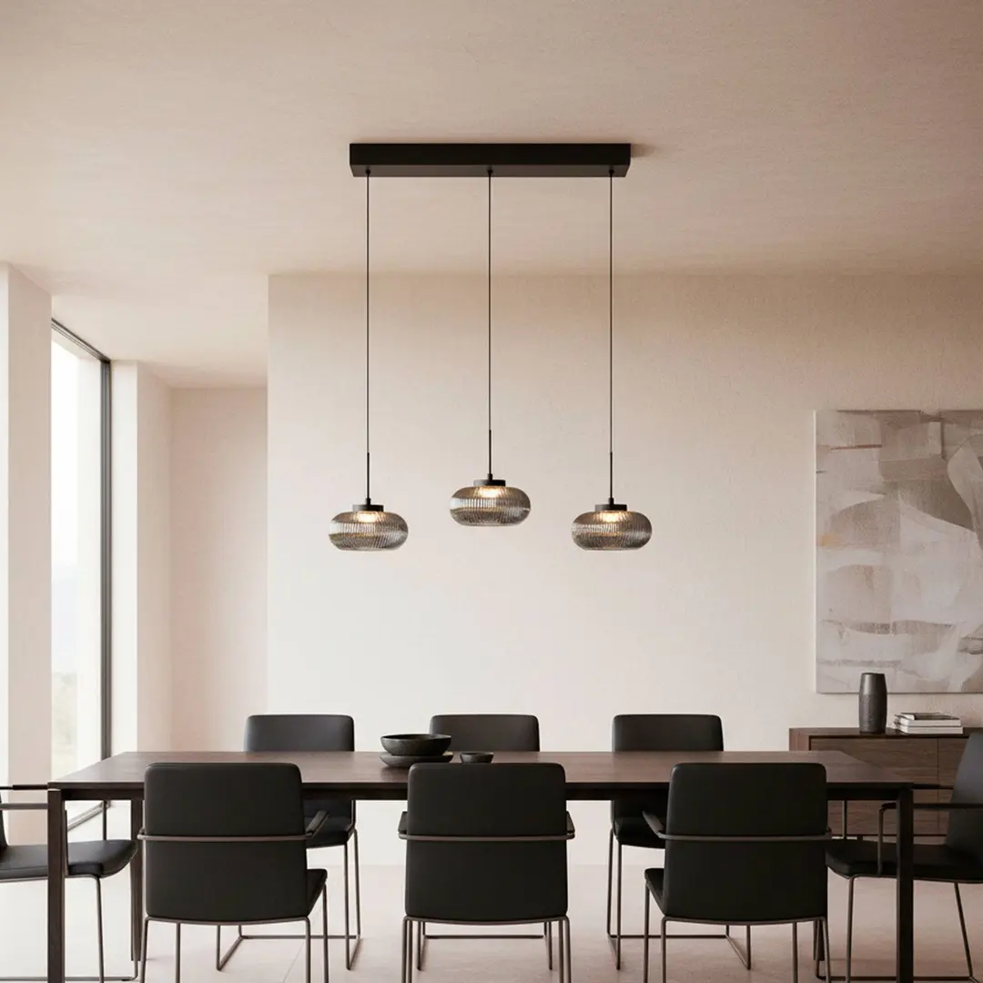 JUST LIGHT. GmbH LED-Hängelampe Noctis, 3-fl., rauchgrau, Glas, dim, 3.000 K